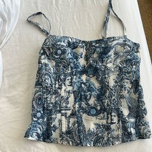 PLT Blue Renaissance Print Structured Corset Top